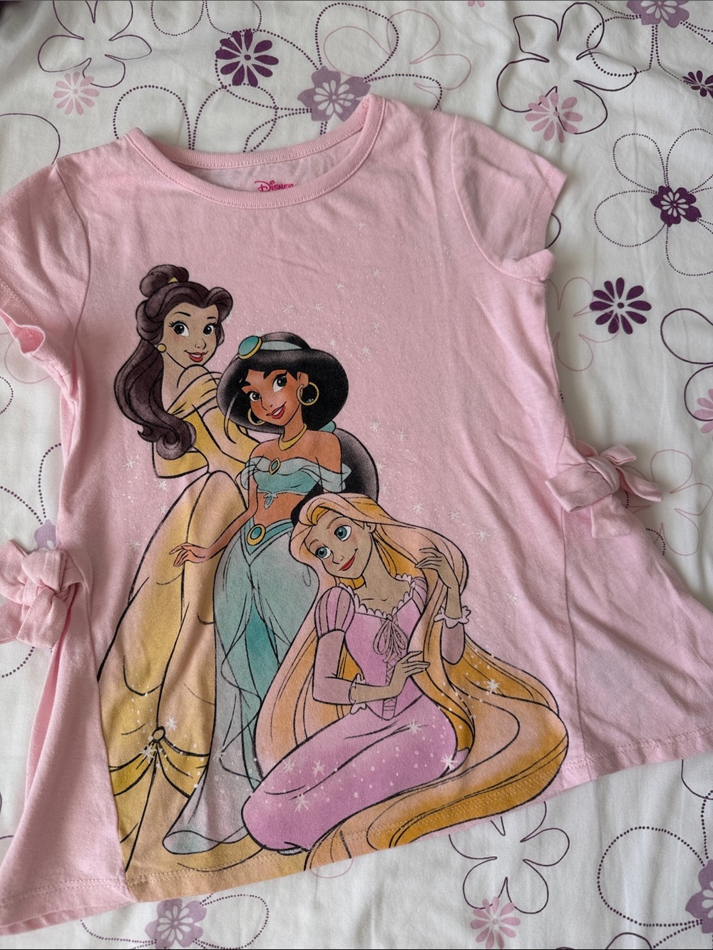 Disney Pink Short Sleeve Tee with Belle Jasmine Rapunzel Princess Graphic